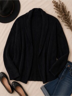 Barefoot Dreams CozyChic Black Open Front Cardigan Soft Lounge Cozy Size XS/S